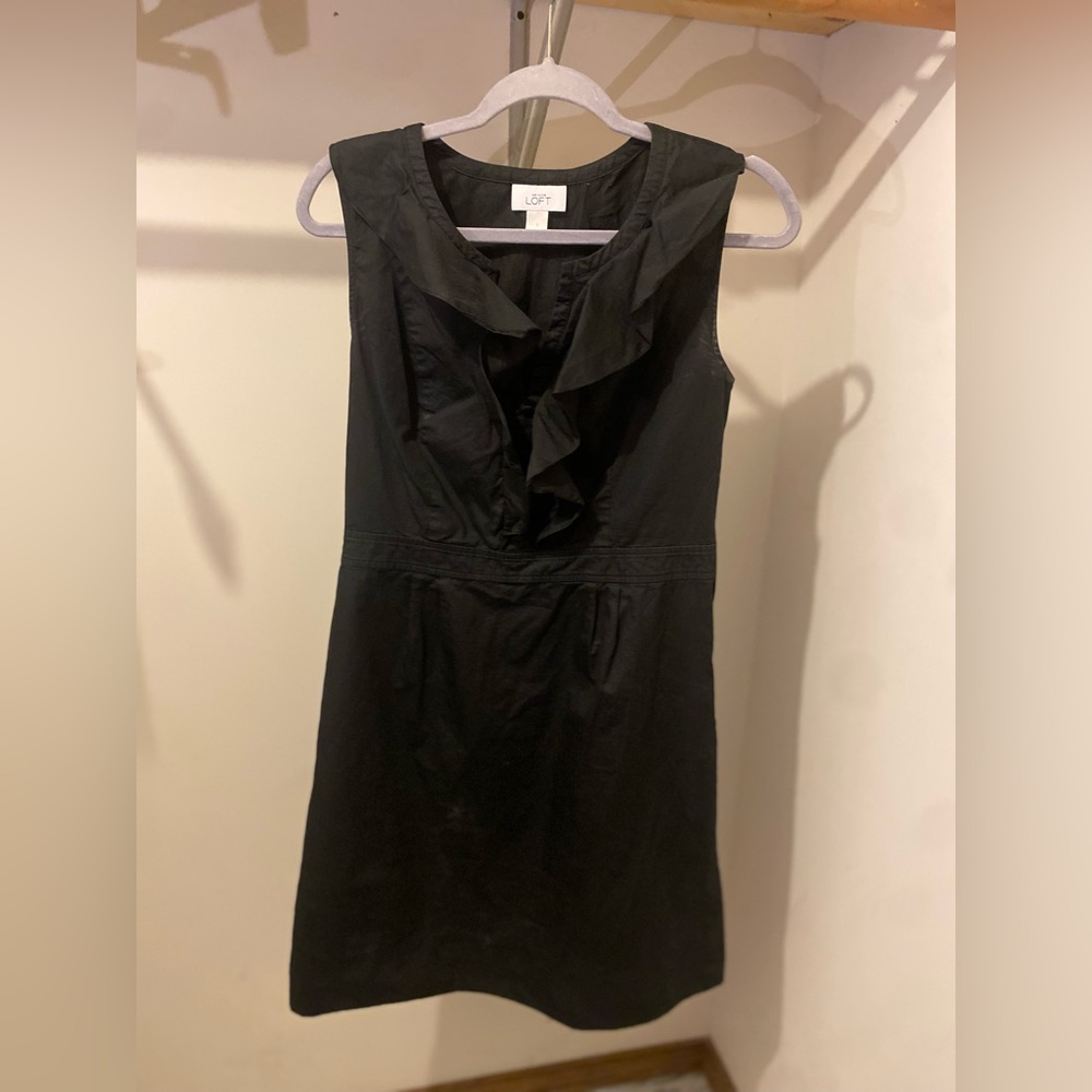 LOFT Black Sleeveless Ruffle Mini Dress